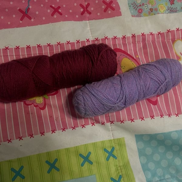 Lot of 2 Skeins Acrylic Knitting Yarn in Burgundy and Sparkle Purple