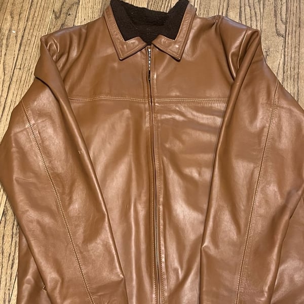 Creaciones Kassandra Men's Genuine Sheepskin Leather Jacket with Faux Fur Lining