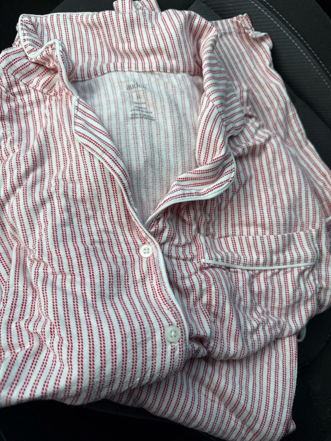 Auden Cloud Knit Modal Notch Collar Pajama Set Red Striped XL 1