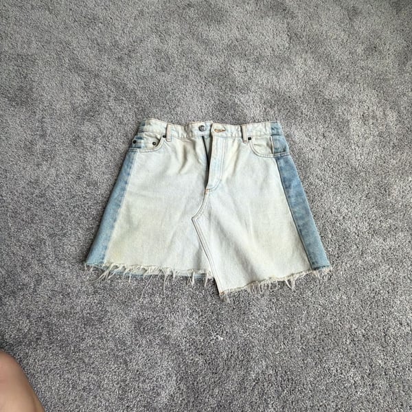 & Other Stories Paris Atelier Two-Toned Raw Hem Denim Mini Skirt