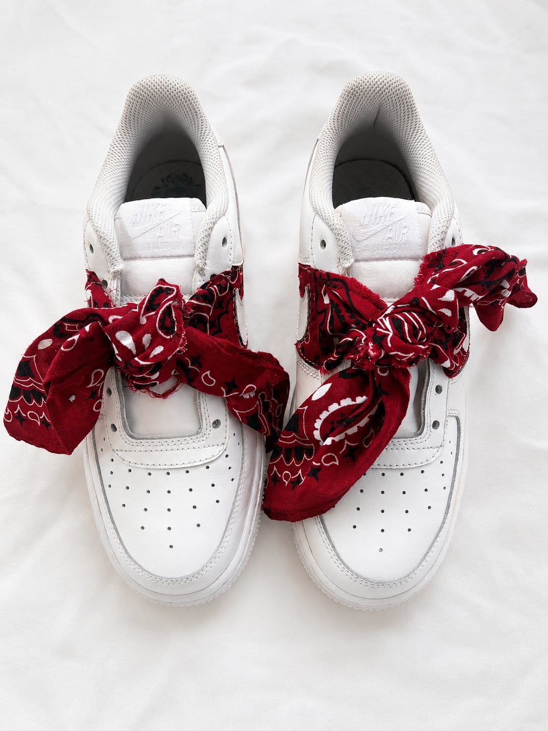 Nike Air Force 1 Low Custom Red Bandana White Leather Sneakers Youth Size 6 3