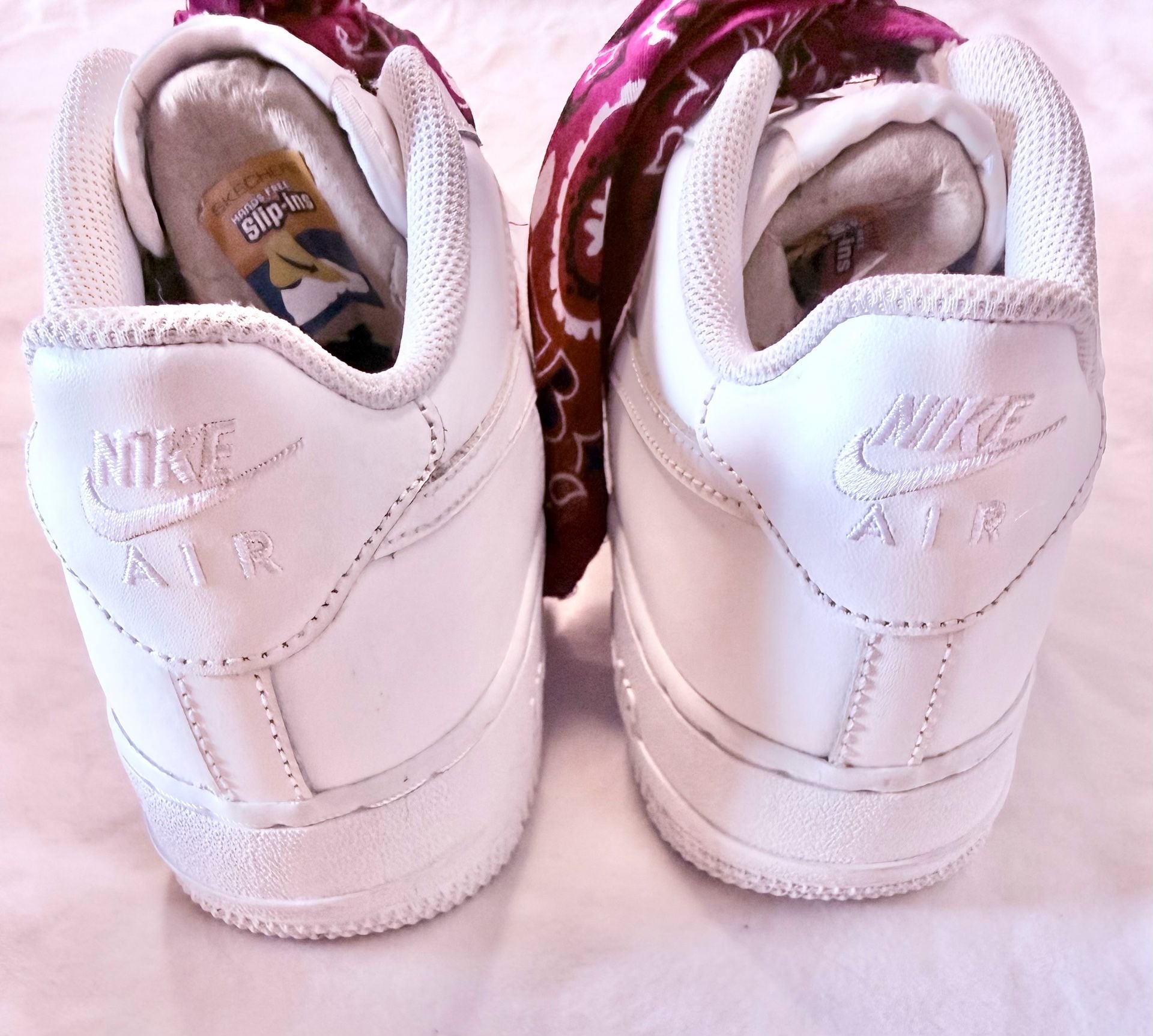 Nike Air Force 1 Low Custom Red Bandana White Leather Sneakers Youth Size 6 4