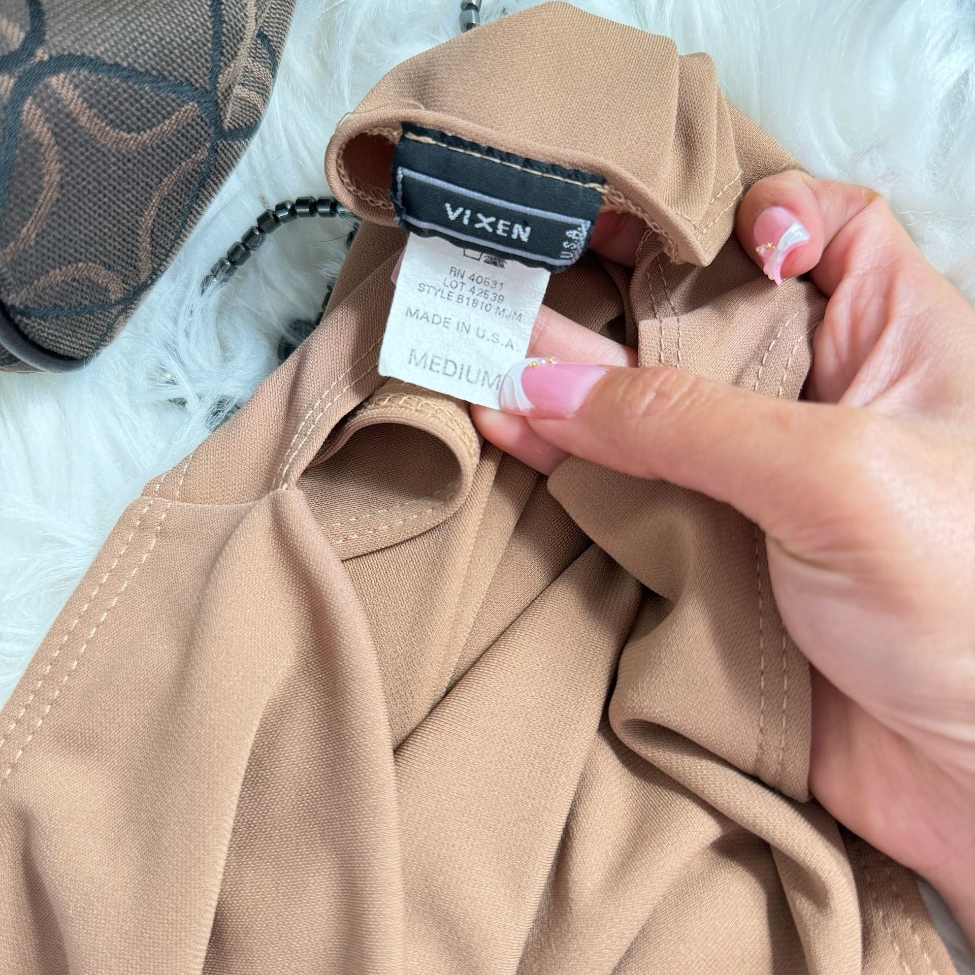 Y2K Vixen Cowl Neck Tank Top in Tan 3