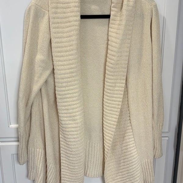 Seven7 Women's Ivory Chenille Open Front Ribbed Cardigan Granola Coastal 