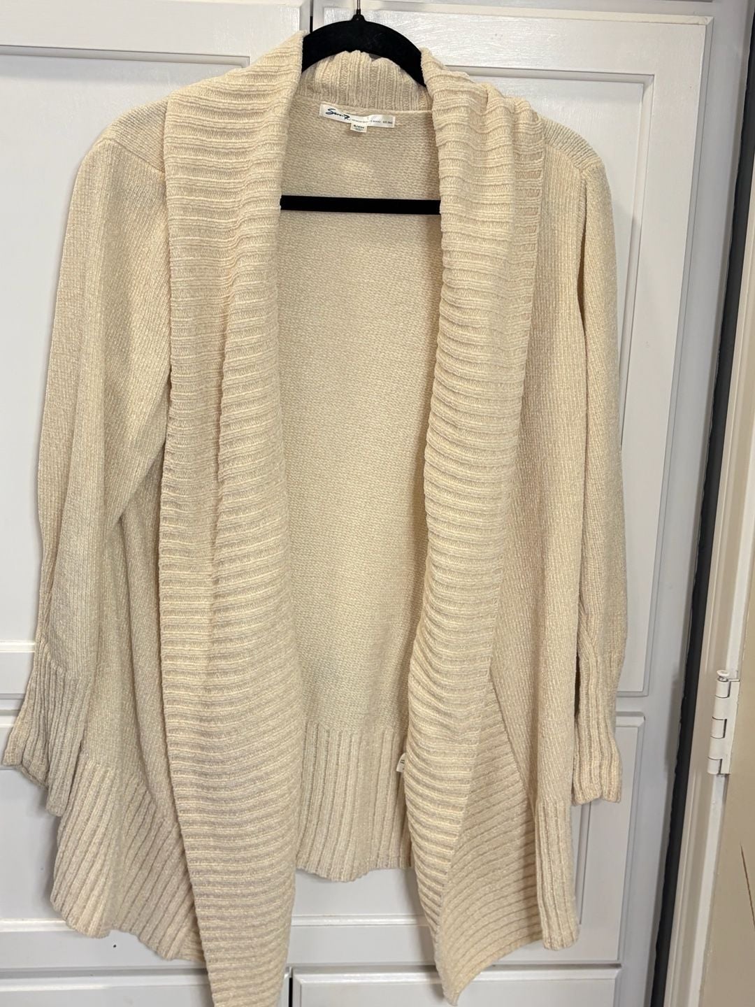 Seven7 Women's Ivory Chenille Open Front Ribbed Cardigan Granola Coastal 3