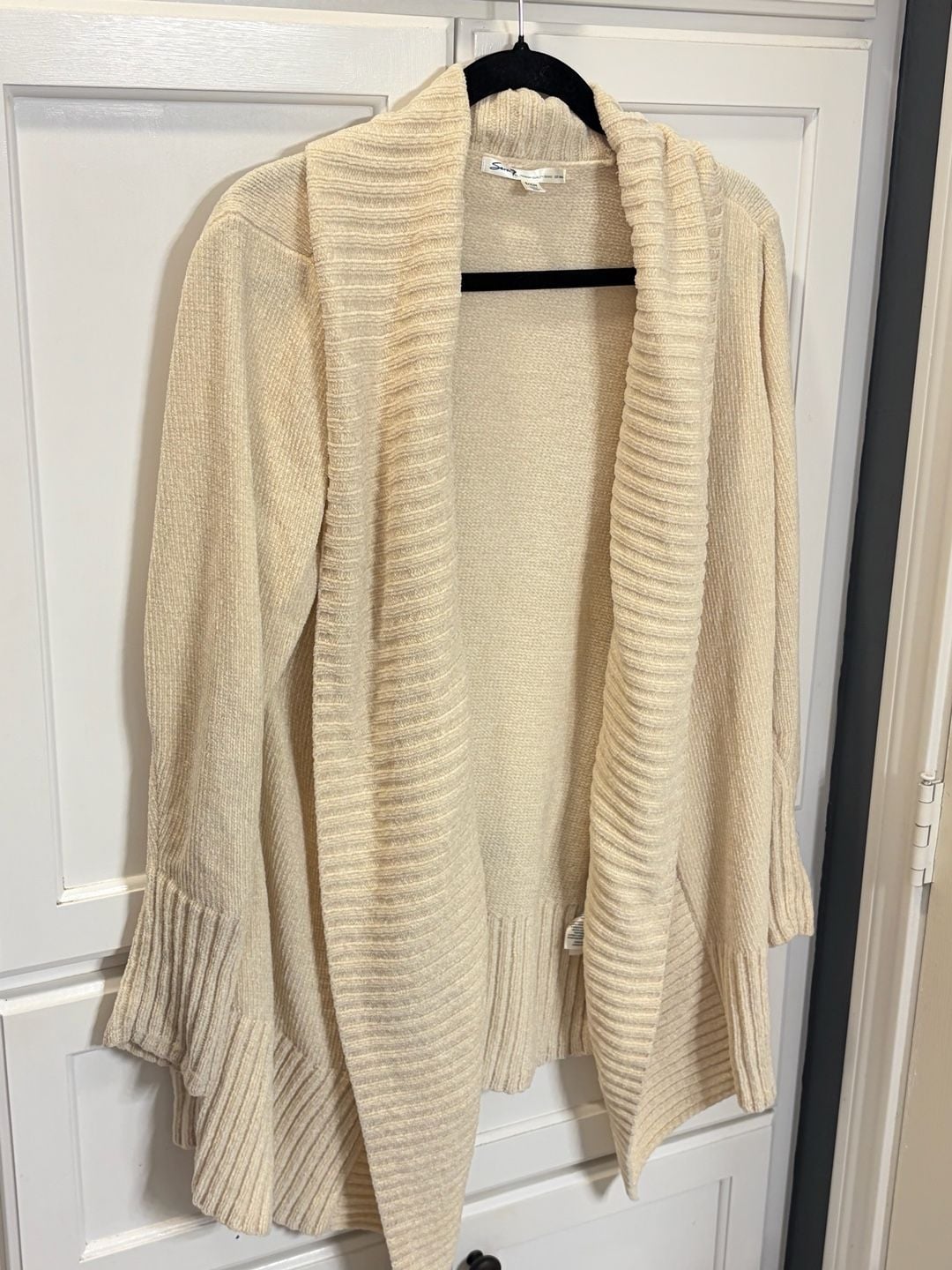 Seven7 Women's Ivory Chenille Open Front Ribbed Cardigan Granola Coastal 4