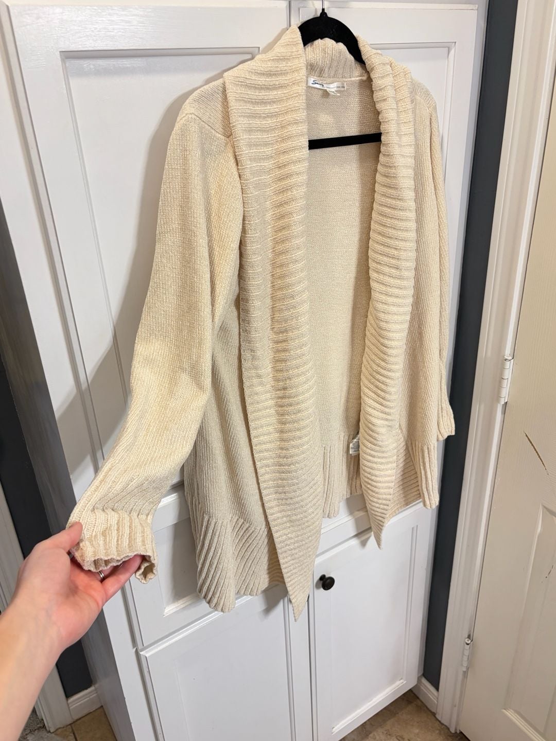Seven7 Women's Ivory Chenille Open Front Ribbed Cardigan Granola Coastal 5