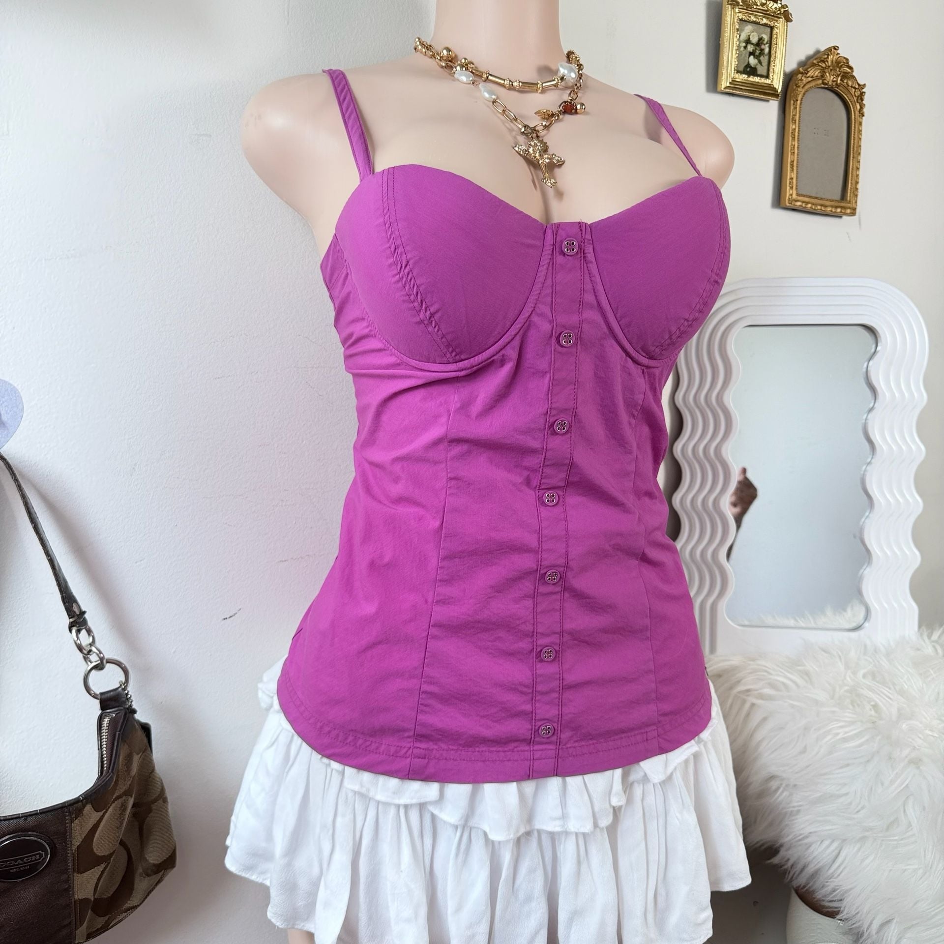 2000s Guess Pink Corset Cami Bustier Top McBling Coquette Medium 4