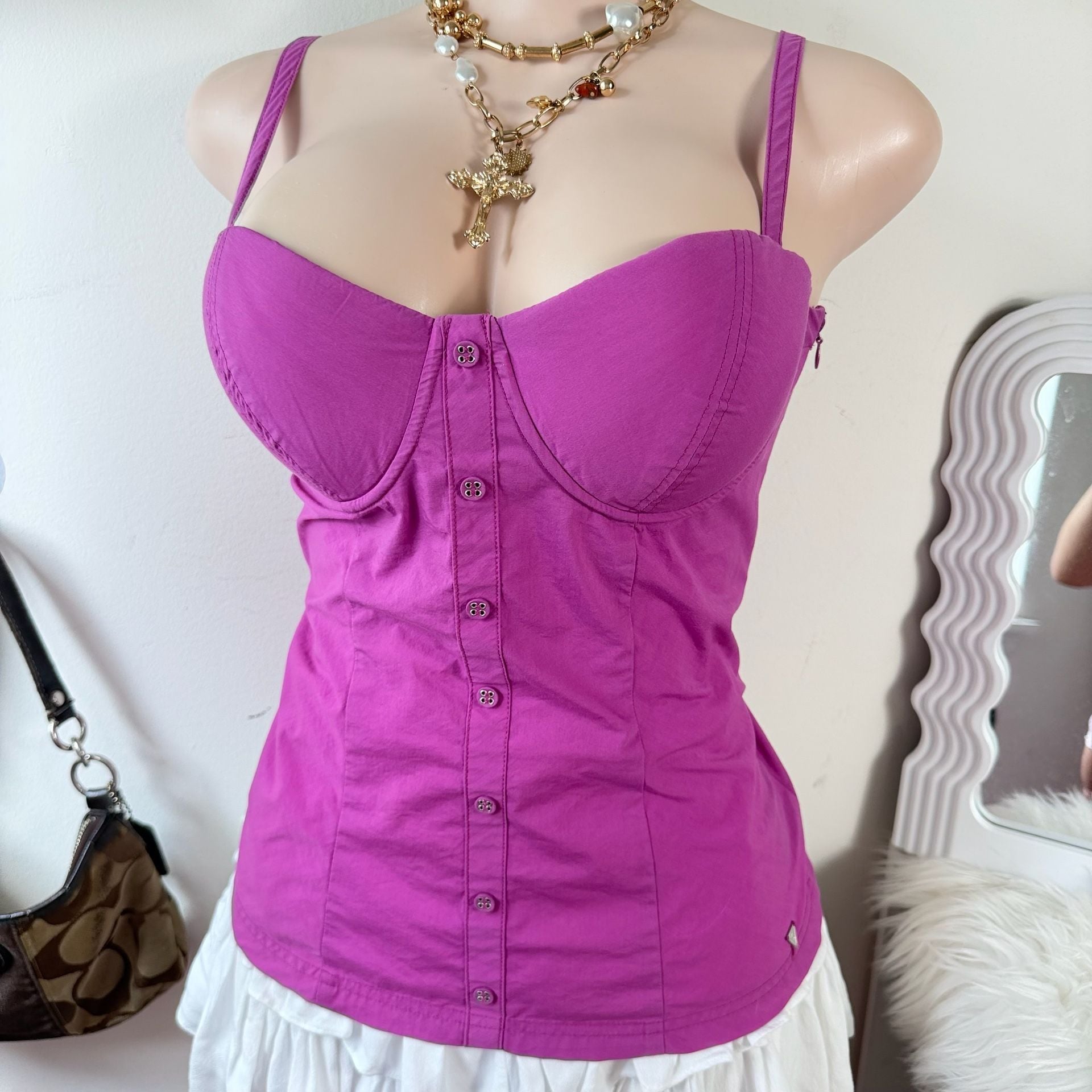 2000s Guess Pink Corset Cami Bustier Top McBling Coquette Medium 5