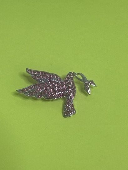 Pink Rhinestone Dove Peace Bird Brooch Pin 2