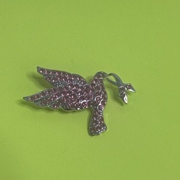 Pink Rhinestone Dove Peace Bird Brooch Pin