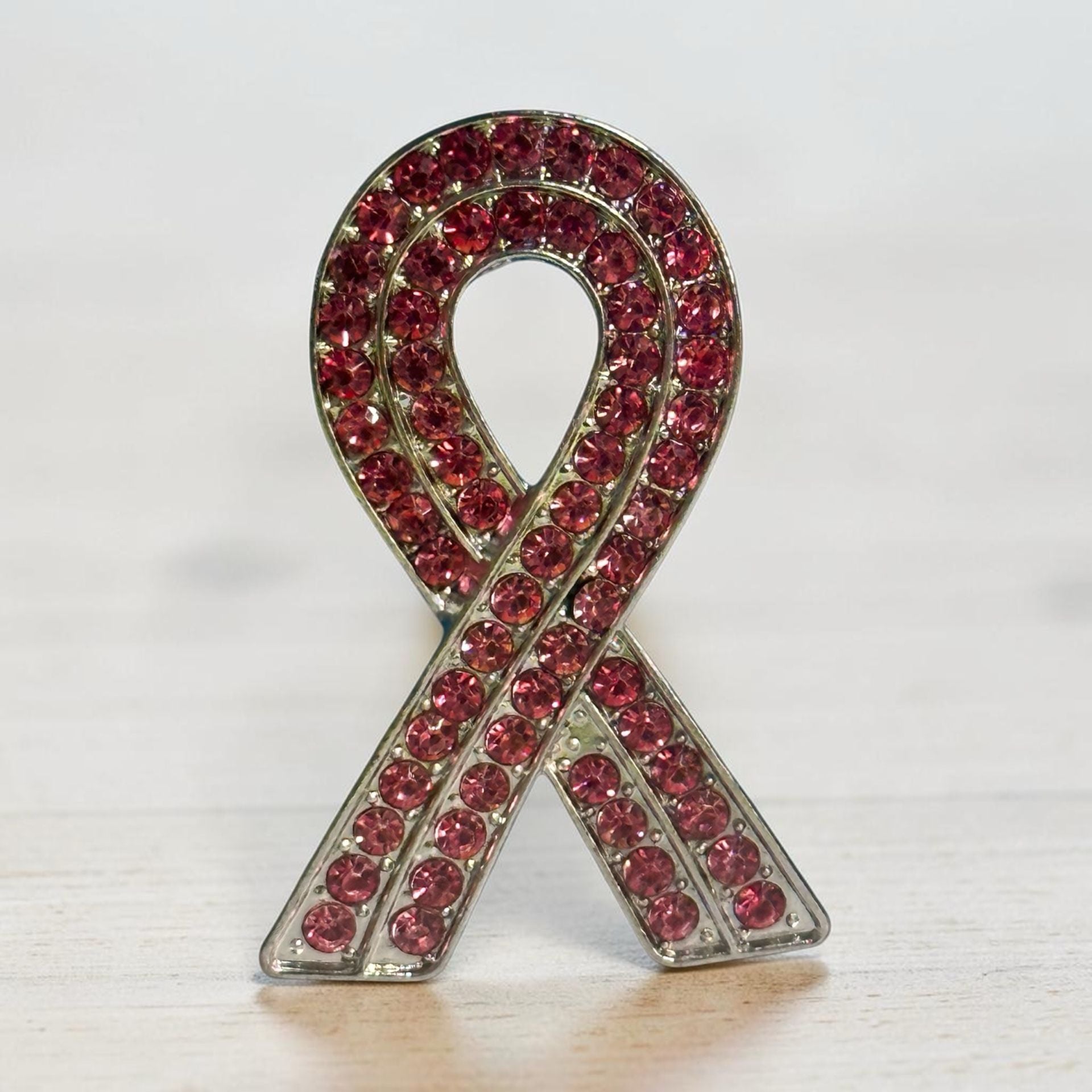 Pink Rhinestone Breast Cancer Awareness Ribbon Lapel Pin Brooch 2