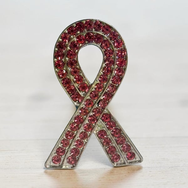 Pink Rhinestone Breast Cancer Awareness Ribbon Lapel Pin Brooch