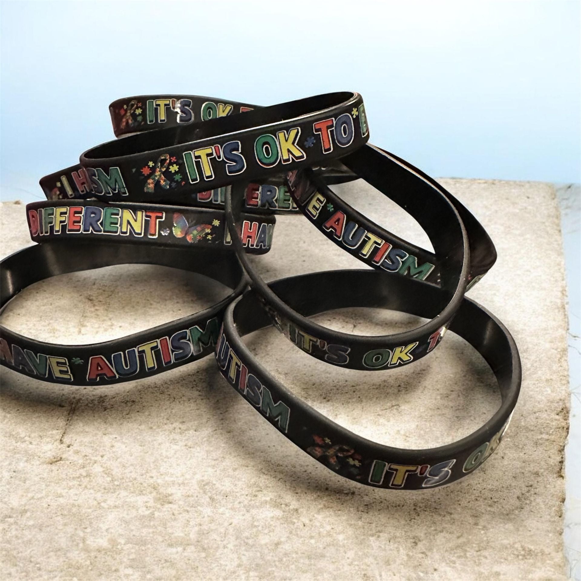 Autism Awareness Silicone Rubber Bracelet Wristbands with 'It's OK to Be Different' and 'I Have Autism' text 2