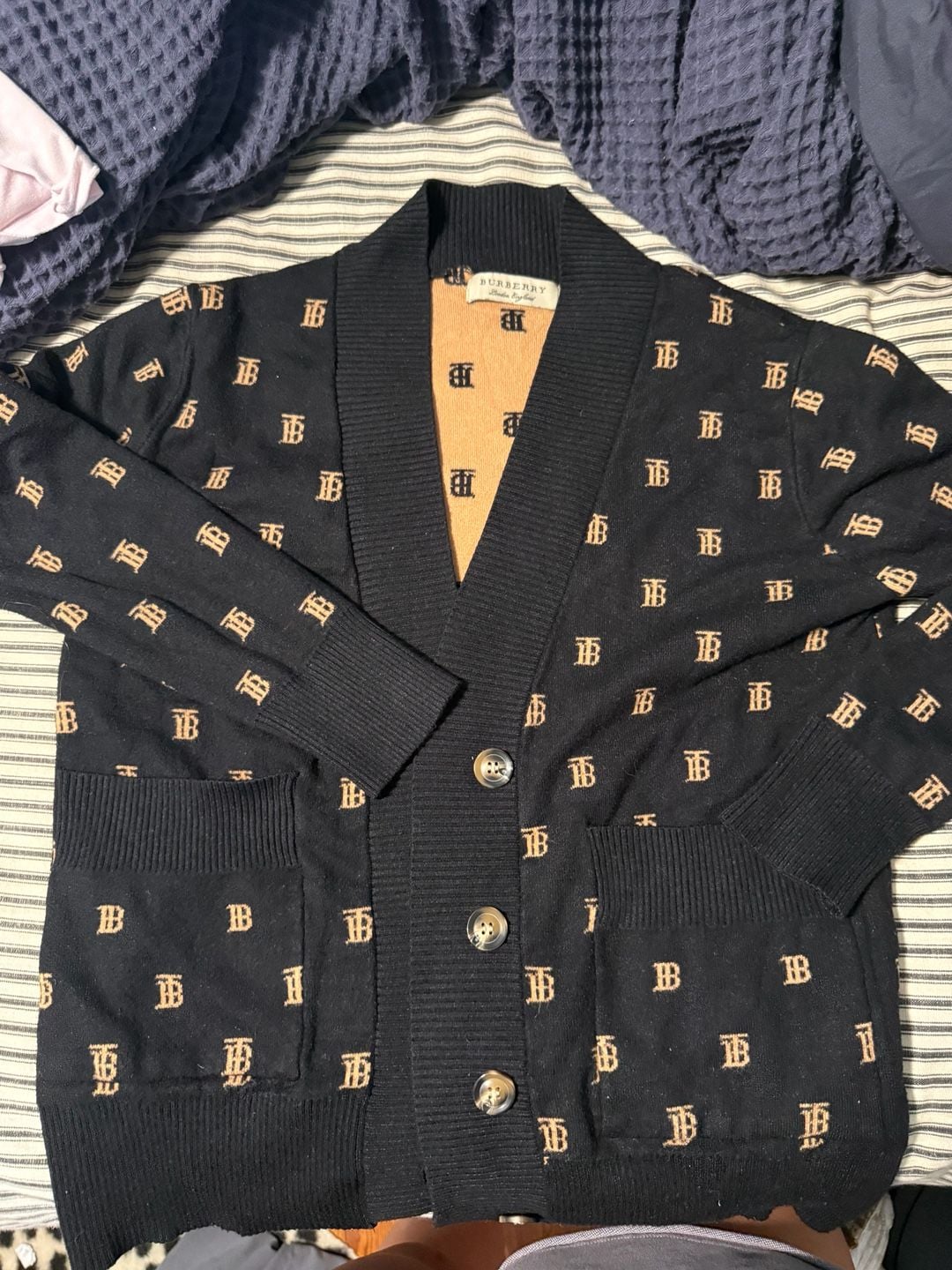 Burberry Black Wool TB Monogram Knit Cardigan 2