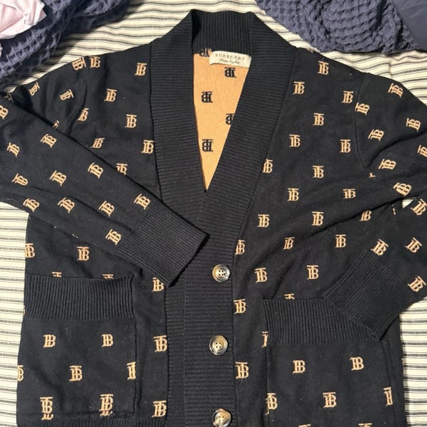 Burberry Black Wool TB Monogram Knit Cardigan