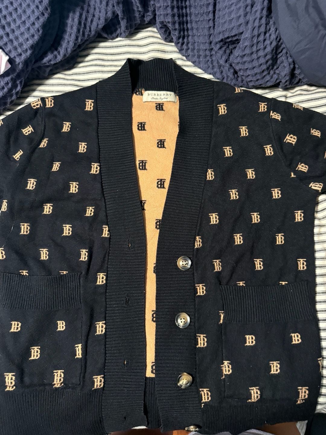 Burberry Black Wool TB Monogram Knit Cardigan 5