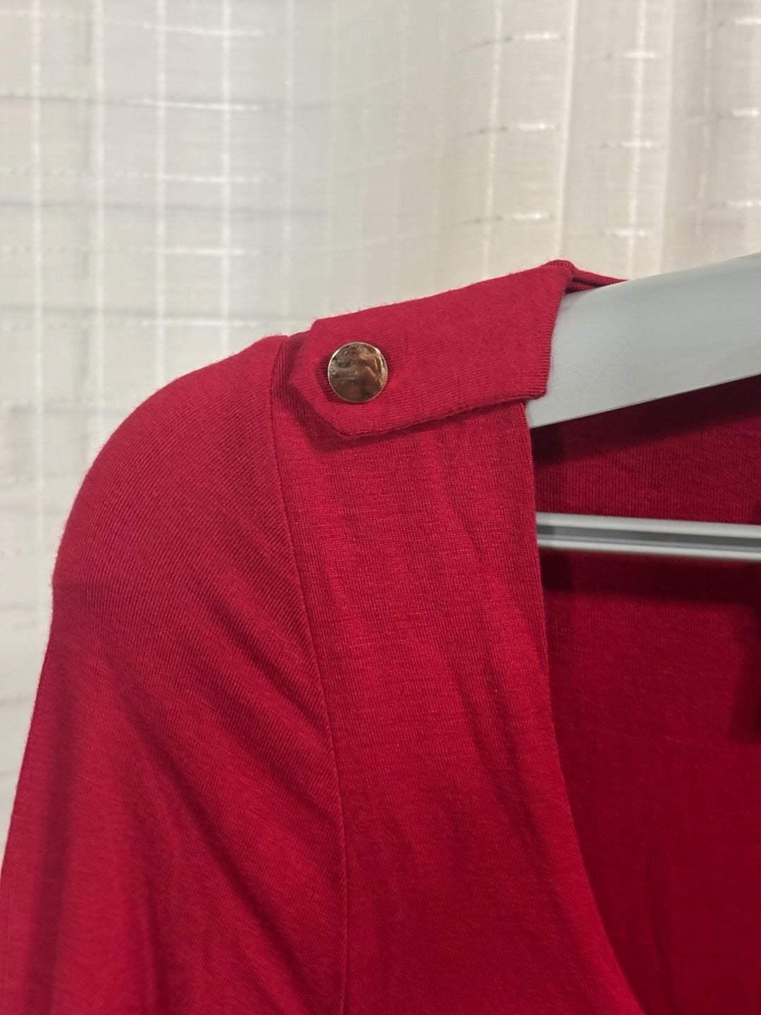 Jluxlabel Red Long Sleeve Scoop Neck Bodycon Mini Dress with Gold Shoulder Button Detail 5