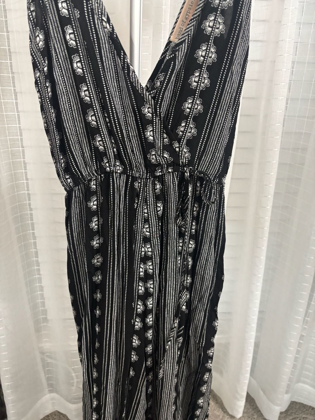 Band of Gypsies Black and White Striped Patterned Sleeveless Maxi Jumpsuit 4