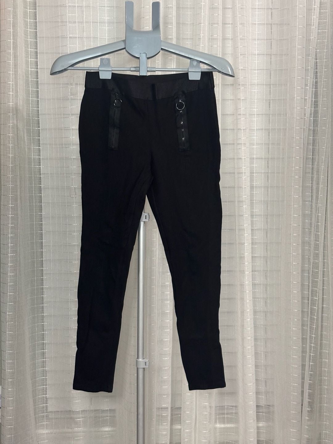 BEBE Built in Double belt spandex black pants VTG Y2K SZ 24 Waist 2