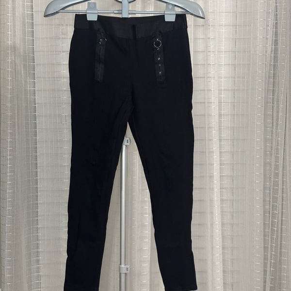 BEBE Built in Double belt spandex black pants VTG Y2K SZ 24  Waist