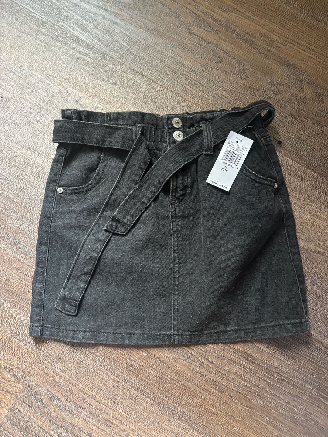 Jessica Simpson Girls Paperbag Waist Washed Black Denim Mini Skirt with Belt 2