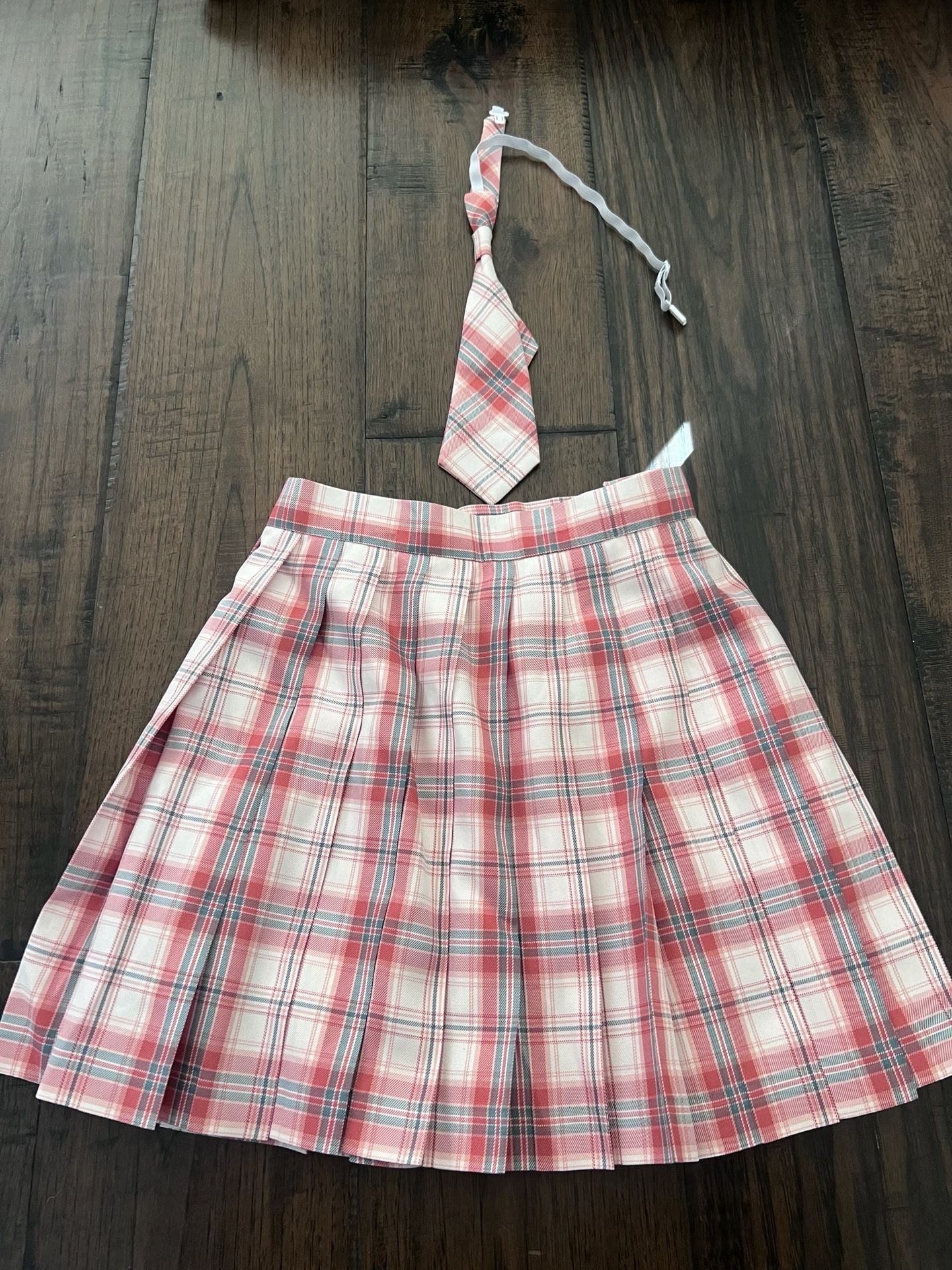 Plaid Pleated Schoolgirl Uniform Skirt with Matching Tie Jfashion XXS-XS 1