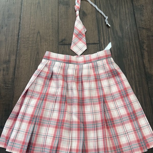 Plaid Pleated Schoolgirl Uniform Skirt with Matching Tie Jfashion XXS-XS