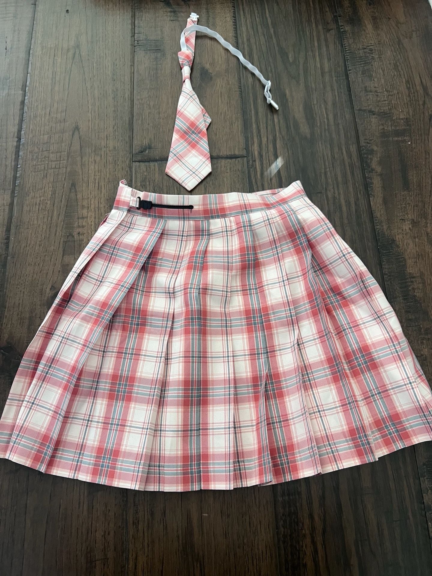 Plaid Pleated Schoolgirl Uniform Skirt with Matching Tie Jfashion XXS-XS 2