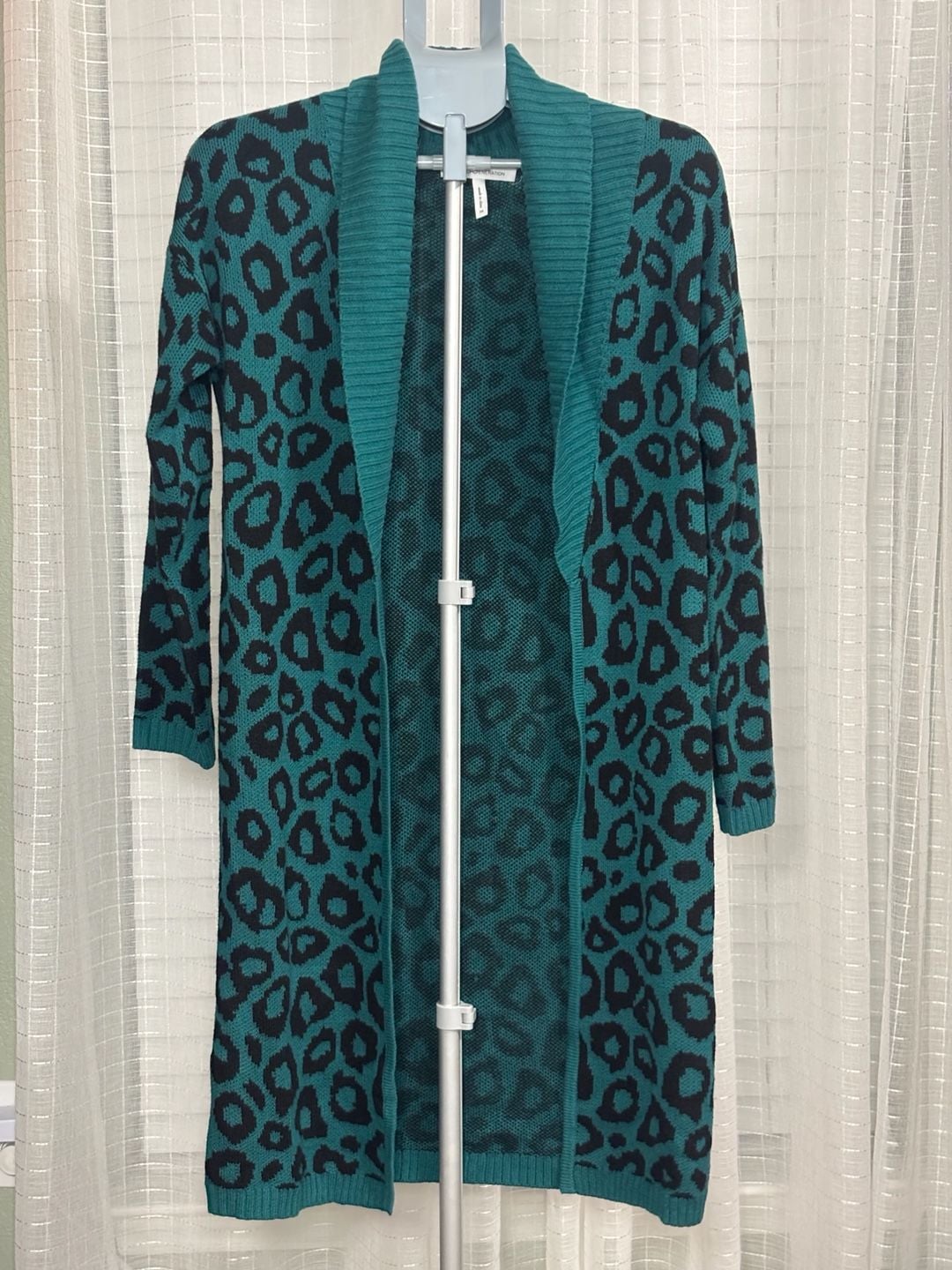 BCBGeneration Leopard Print Long Open Front Shawl Collar Cardigan Sweater XS 2
