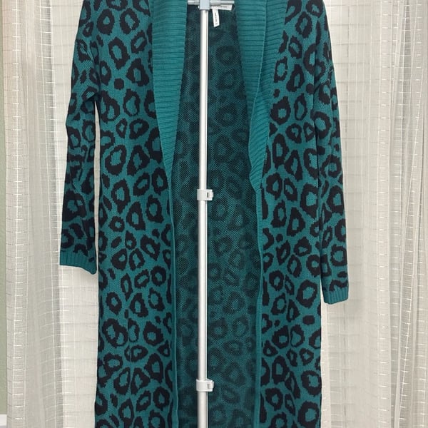 BCBGeneration Leopard Print Long Open Front Shawl Collar Cardigan Sweater XS