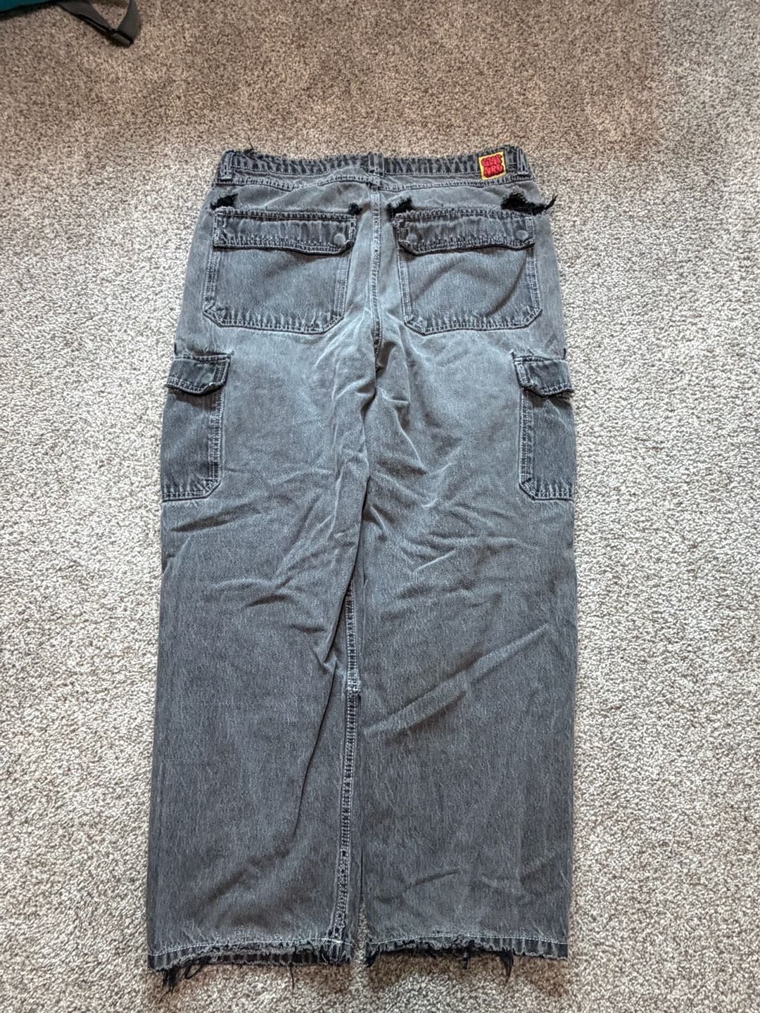 Empyre Men's Distressed Faded Black Denim Cargo Jean Skirt, Size 36 4