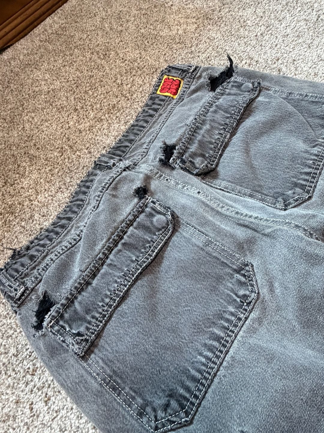 Empyre Men's Distressed Faded Black Denim Cargo Jean Skirt, Size 36 5