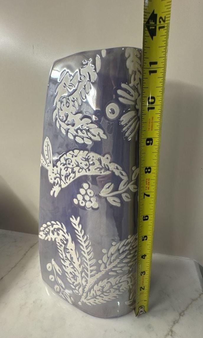 Anthropologie Ceramic Floral and Rabbit Patterned Decorative Vase 2