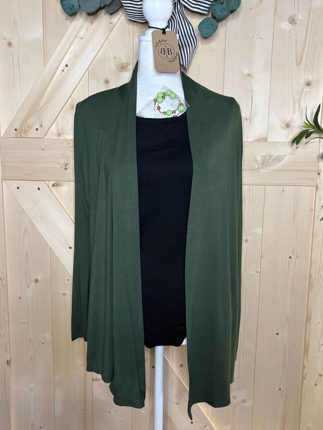 S•M•L•XL Azules Lightweight Long Sleeve Open Front Cardigan in dark Olive 2