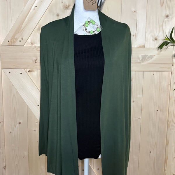S•M•L•XL Azules Lightweight Long Sleeve Open Front Cardigan in dark Olive
