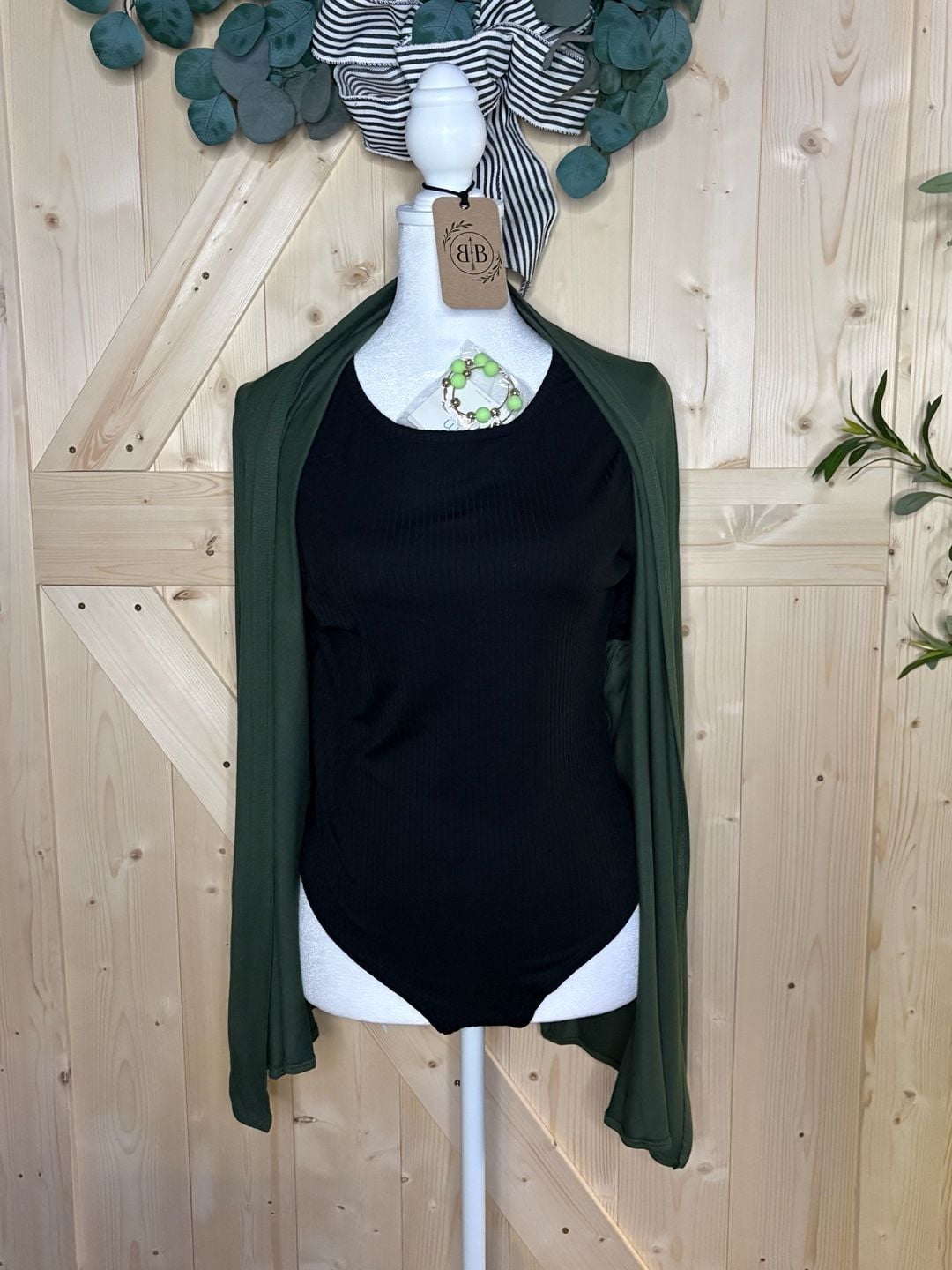 S•M•L•XL Azules Lightweight Long Sleeve Open Front Cardigan in dark Olive 3