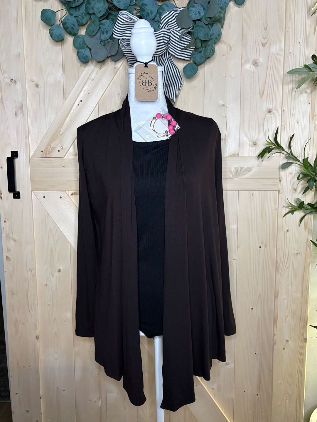 S•M•L Azules Long Sleeve Open Front Drape Cardigan mocha 2