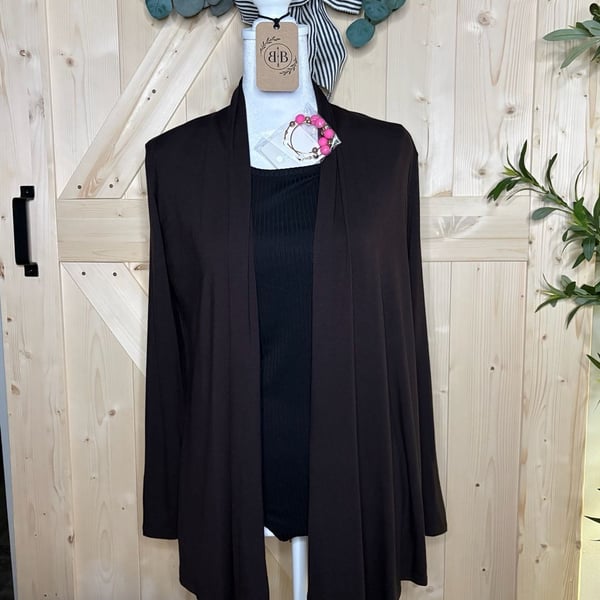 S•M•L Azules Long Sleeve Open Front Drape Cardigan mocha