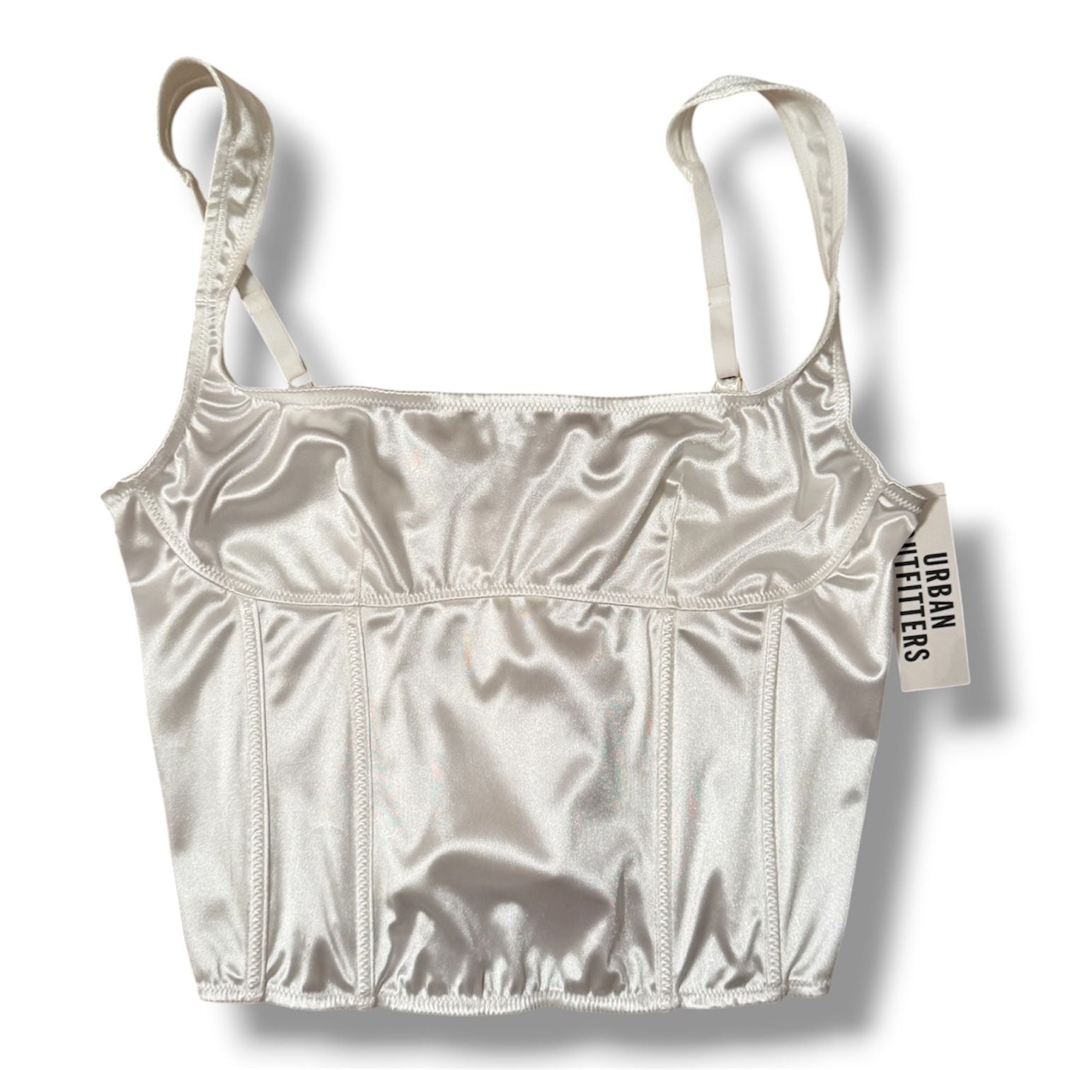 Urban Outfitters Ivory Satin Corset Crop Top with Straps 2