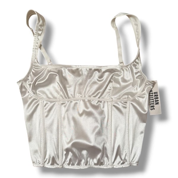 Urban Outfitters Ivory Satin Corset Crop Top with Straps