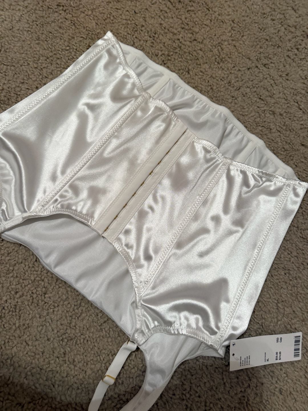 Urban Outfitters Ivory Satin Corset Crop Top with Straps 3