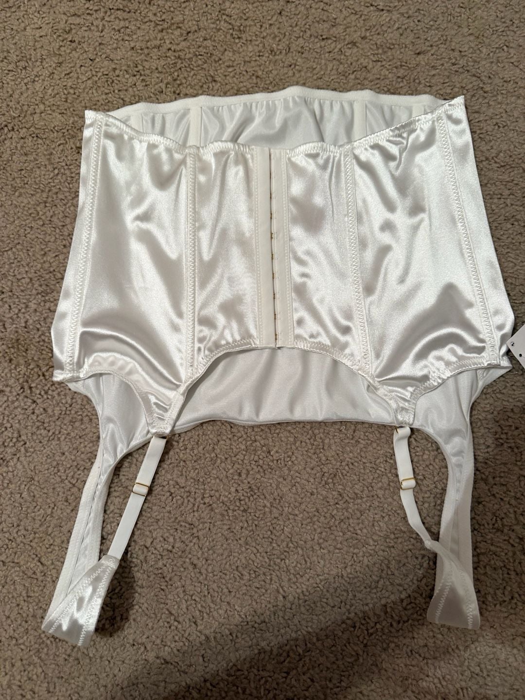 Urban Outfitters Ivory Satin Corset Crop Top with Straps 6