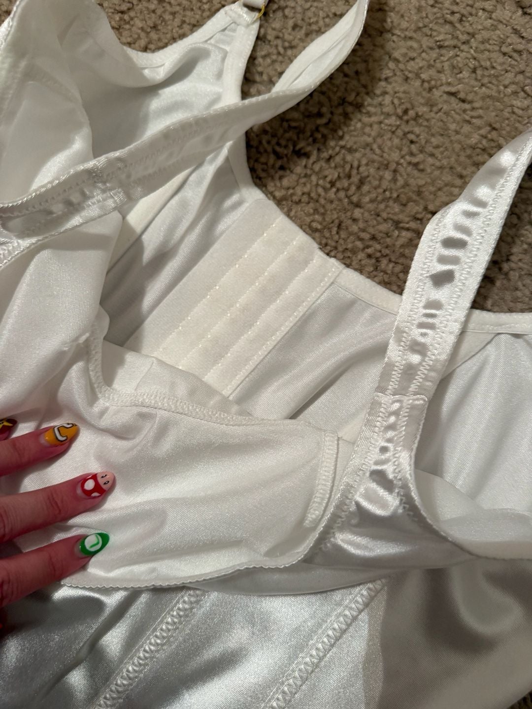 Urban Outfitters Ivory Satin Corset Crop Top with Straps 7