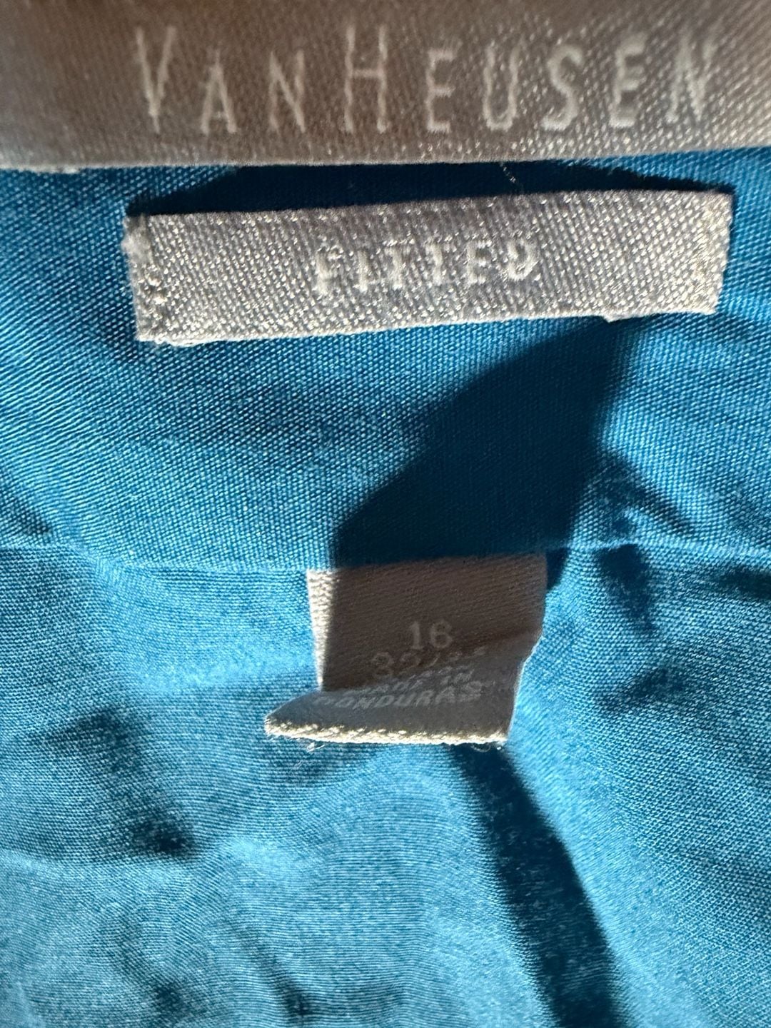 Van Heusen Men's Fitted Long Sleeve Button Up Dress Shirt Teal Blue Size 16 3