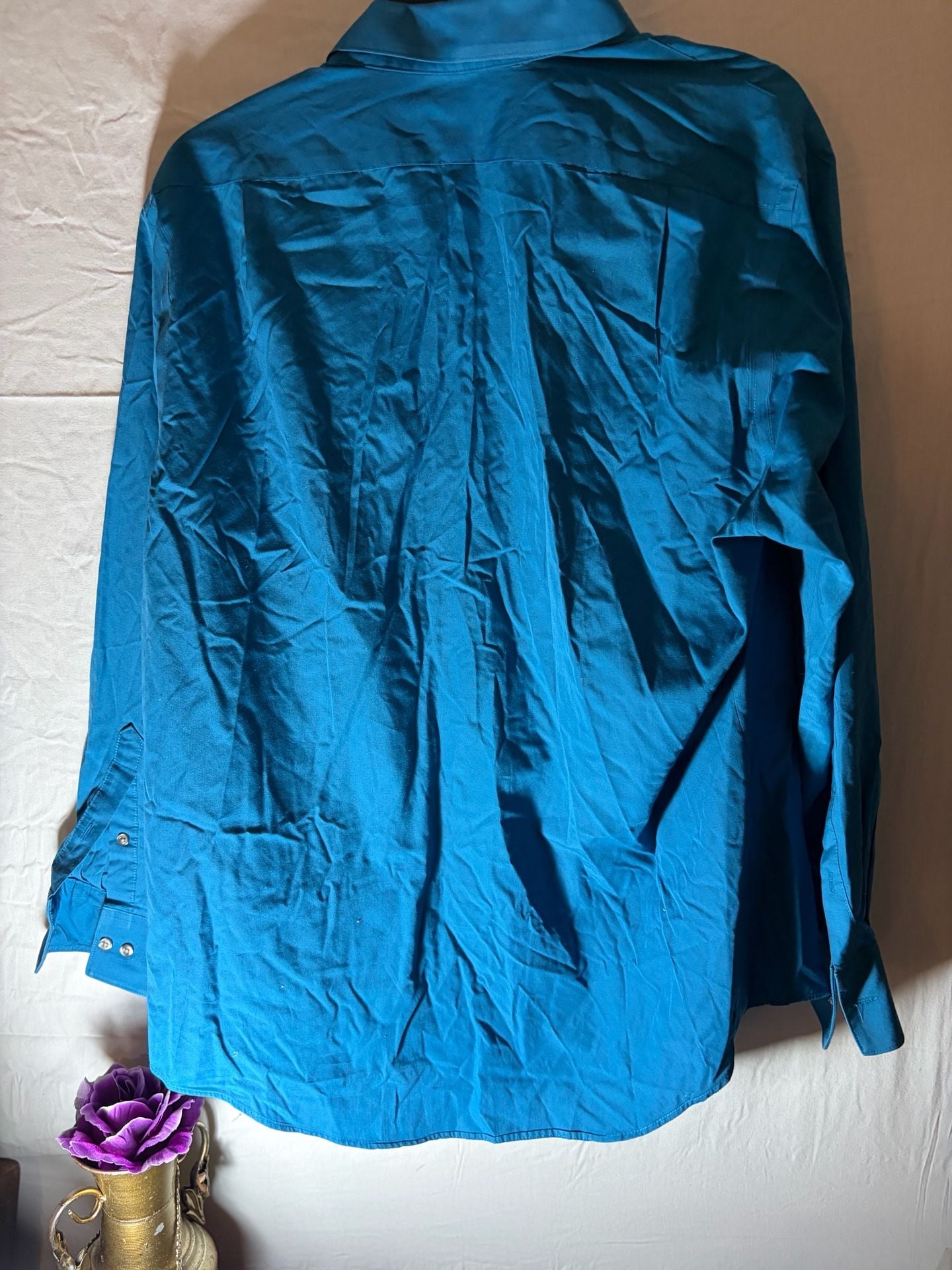 Van Heusen Men's Fitted Long Sleeve Button Up Dress Shirt Teal Blue Size 16 4