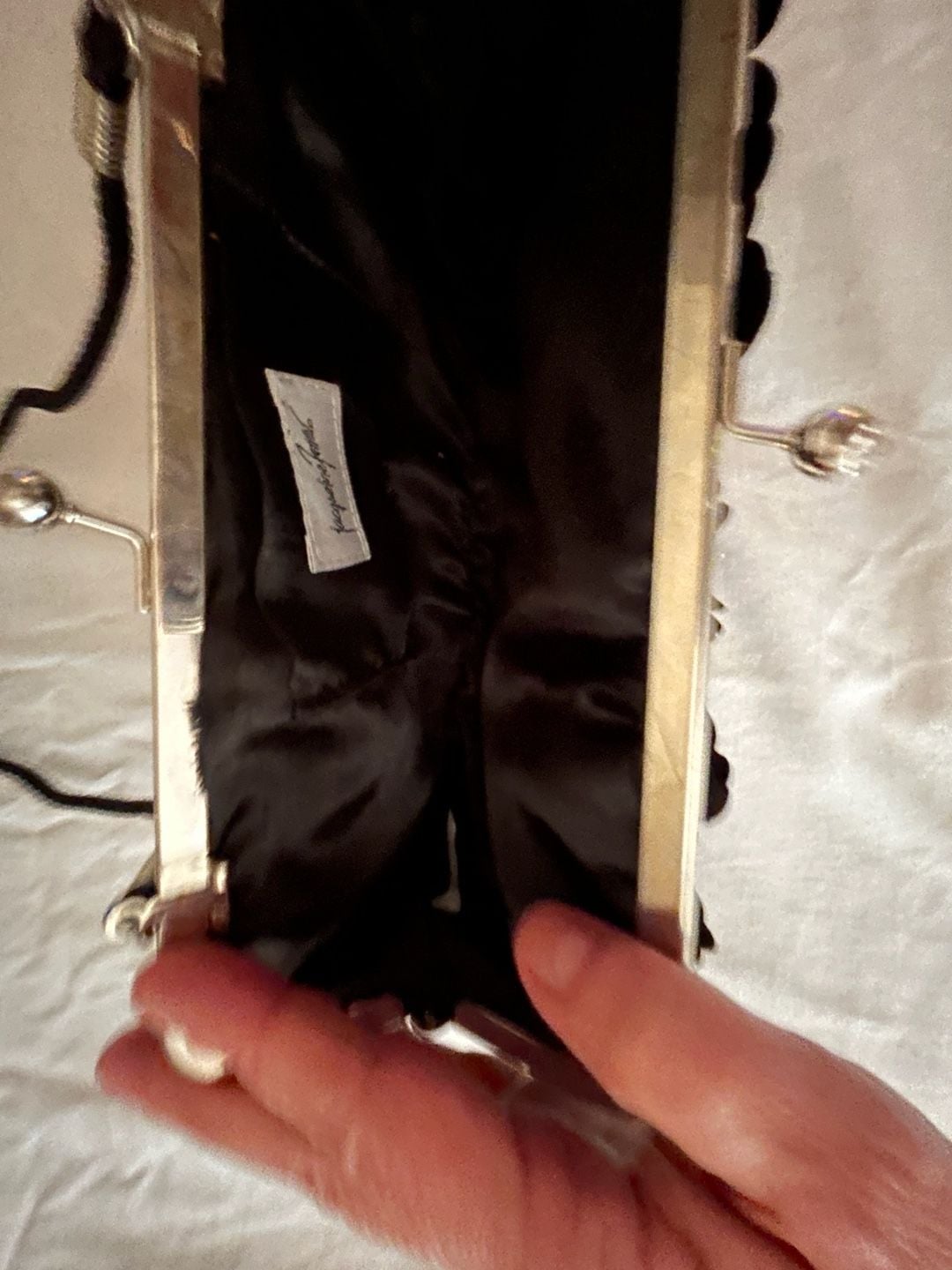 Jacqueline Ferrar Black Satin Evening Clutch with 3D Floral Petal Applique and Metal Clasp 4