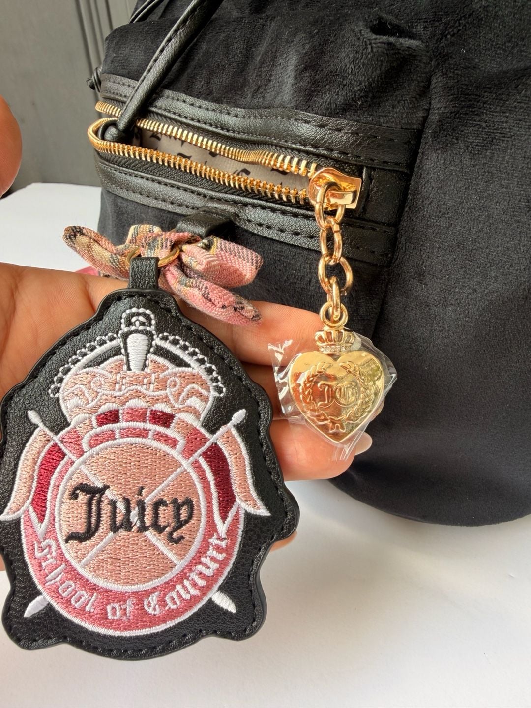 Juicy Couture BlackVelour Drawstring Backpack withLogo Embroidery&Heritage Charm 8