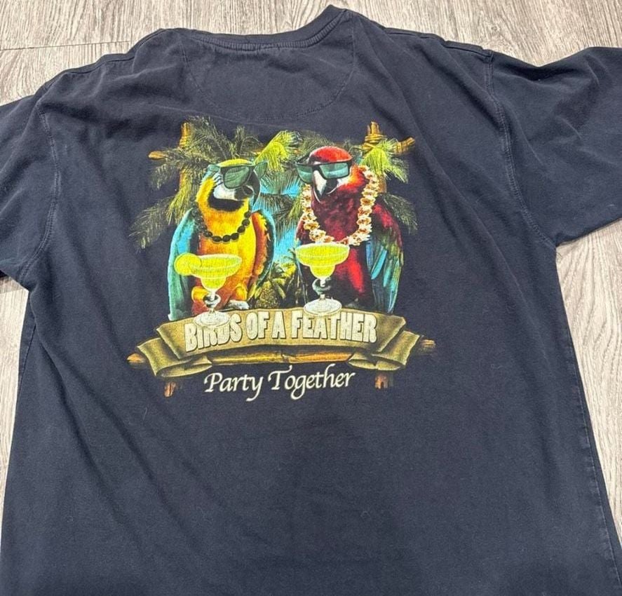 Newport Blue Birds Of A Feather Party Together Parrot Graphic T-Shirt 3