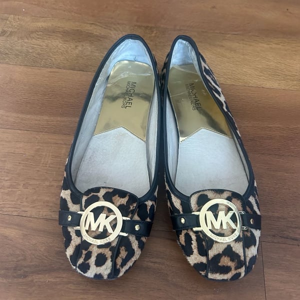 Michael Kors Leopard Print Calf Hair Ballet Flats with Logo Plaque